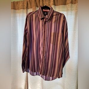 Tommy Hilfiger Long Sleeve Shirt Purple Striped 80's 2-Ply Cotton Size Large EUC